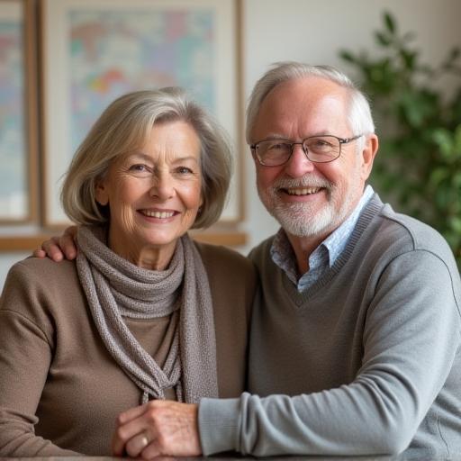 Smiling senior couple planning their retirement